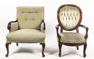 Two Victorian Chairs, Height of taller 37 inches.