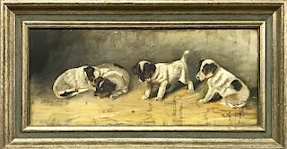 Signed Oil on Canvas of Puppies