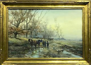 F.F. English Watercolor Fall Landscape