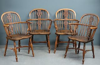 Set of Four English Windsor Style Armchairs