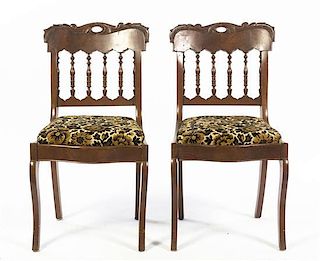 A Pair of Victorian Mahogany Side Chairs, Height 31 1/4 inches.