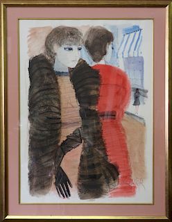 Charles Levier Watercolor of Two Women