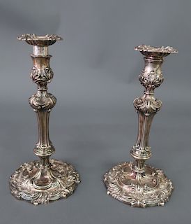Pair of English Silver Rococo Candlesticks