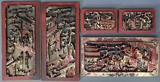 Five Carved and Gilt Decorated Chinese Panels