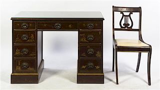 An American Georgian Style Pedestal Desk, Taylor Made, Height of first 29 3/8 inches.
