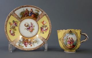 Meissen Cup and Saucer with Colorful Vignette