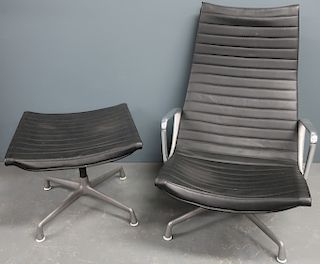 Mid-Century Aluminum Swivel Chair and Ottoman