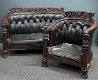 Victorian Ornately Carved Two Piece Parlor Suite