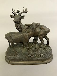 Alfred Dubucand Bronze of Stag & Doe