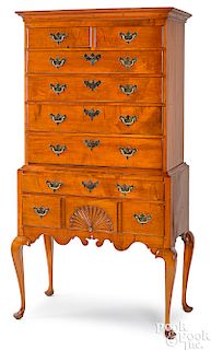 New England Queen Anne maple high chest