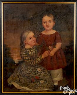 Oil on canvas portrait of two young children