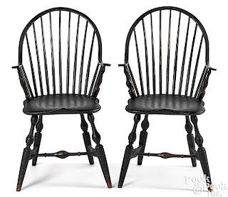 Two New York continuous arm Windsor chairs