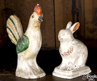 Pennsylvania chalkware rooster and rabbit