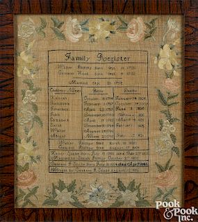 Lynn, Massachusetts silk on linen Family Register