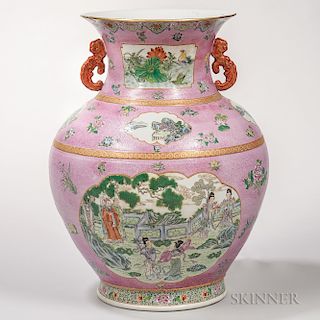 Large Enameled Pink-ground Vase