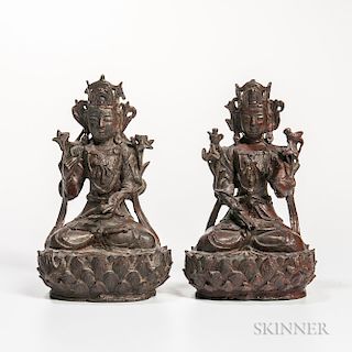Two Gilt-lacquered Bronze Bodhisattvas
