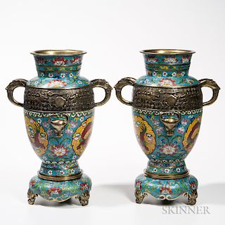 Pair of Cloisonne Vases and Stands
