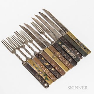 Twelve Bisansha Sterling Silver Knives and Forks