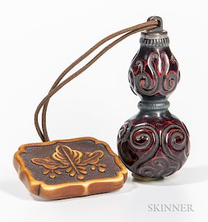 Carved Lacquered Wood Ink Bottle
