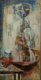 LEWEN, Si. Oil on Masonite. Abstract Figure with a