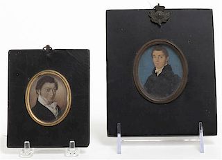 Two Portrait Miniatures, Height 2 1/2 x width 2 inches (visible).