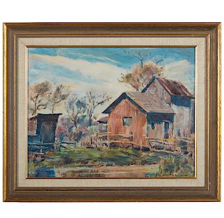 Lawrence Hosmer (1895-1984) Painting, "Shacks at Locke"