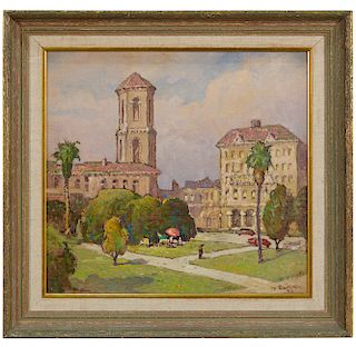 Dana Bartlett (1882-1957) Painting, Los Angeles Plaza