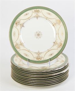Twelve Royal Worcester Service Plates, retailed by Marshall Field & Co., Diameter 10 1/4 inches.