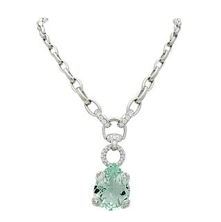 Gucci Horsebit Green Beryl Diamond Necklace in 18k White Gold