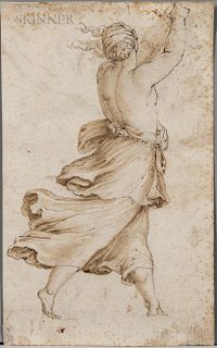 Italian School, 16th/17th Century  Striding Half-nude Female Figure Seen from Behind
