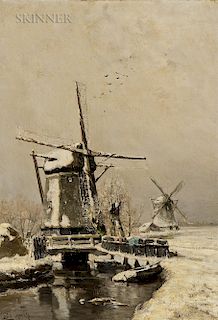 Louis Apol (Dutch, 1850-1936)  Molen in Winter