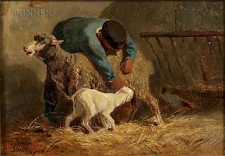 John Gardner Low (American, 1835-1907)  Herder with Ewe and Lamb
