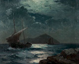 Alexei Vasilievich Hanzen (Russian, 1876-1937)  Ships in Moonlight