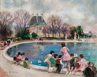 Jules René Hervé (French, 1887-1981)  Sailing Toy Boats in the Tuileries Garden
