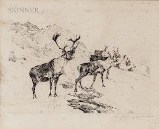 Carl Clemens Moritz Rungius (American, 1869-1959)  Osborn's Caribou