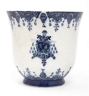 A Blue and White Decorated Cache Pot, Height 7 inches.