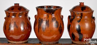 Three New England redware jars