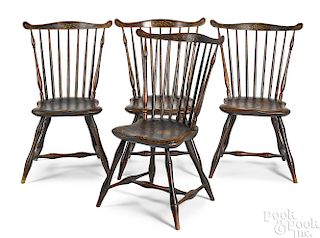 Set of four painted fanback Windsor chairs