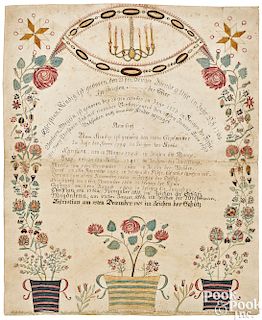 Ink and watercolor fraktur family record