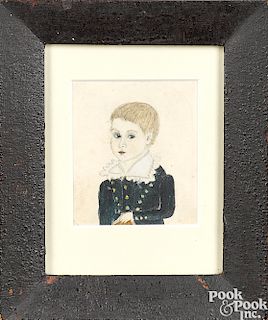 Miniature watercolor and pencil portrait of a boy