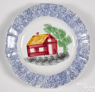 Blue spatter schoolhouse plate