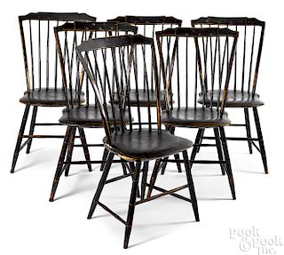 Set of six New England painted Windsor chairs
