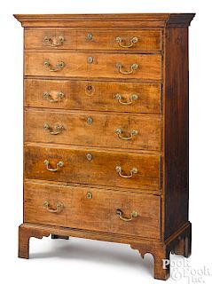 New England birch semi-tall chest of drawers