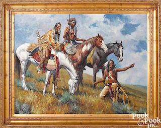 Contemporary oil on canvas Native American scene