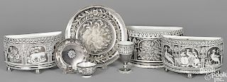 Three English pearlware silver-resist bough pots