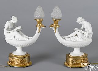 Pair of French classical parian table lamps