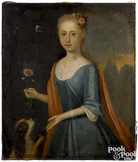 English oil on canvas portrait of a young woman