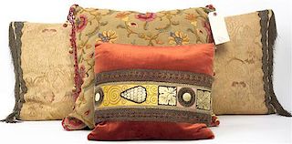 Four Embroidered Pillows, Width of widest 21 inches.