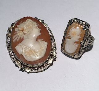 CAMEO RING & PIN  BOTH IN 14 KT WHITE GOLD