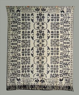BL & WH COVERLET "PROPERTY OF LEAH DEMAREST, 1834